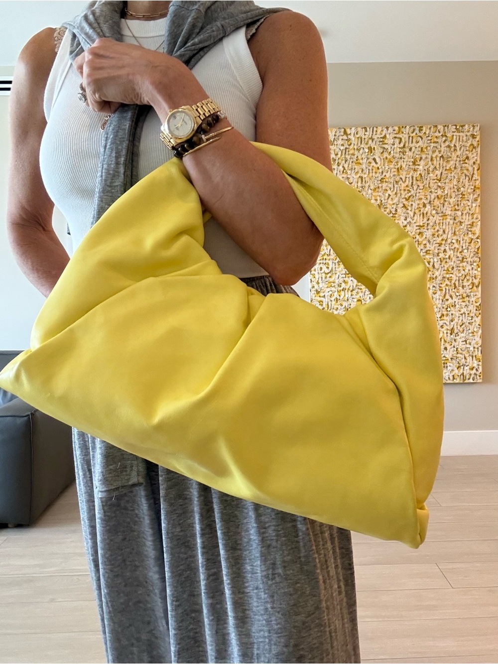 Bottega Veneta Lemon Yellow Padded Shoulder Hobo